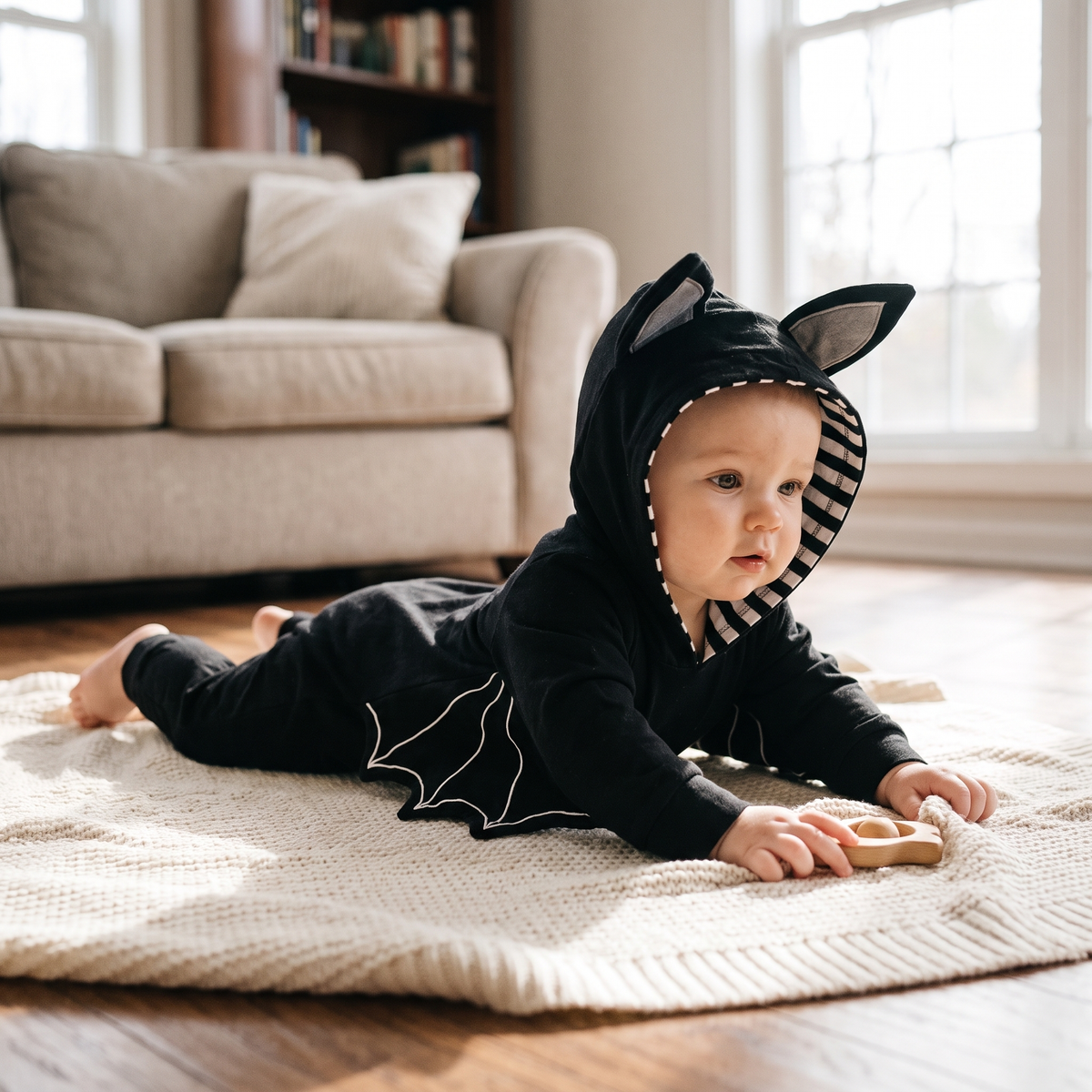 Baby Bat Halloween Romper with Wings & Ears