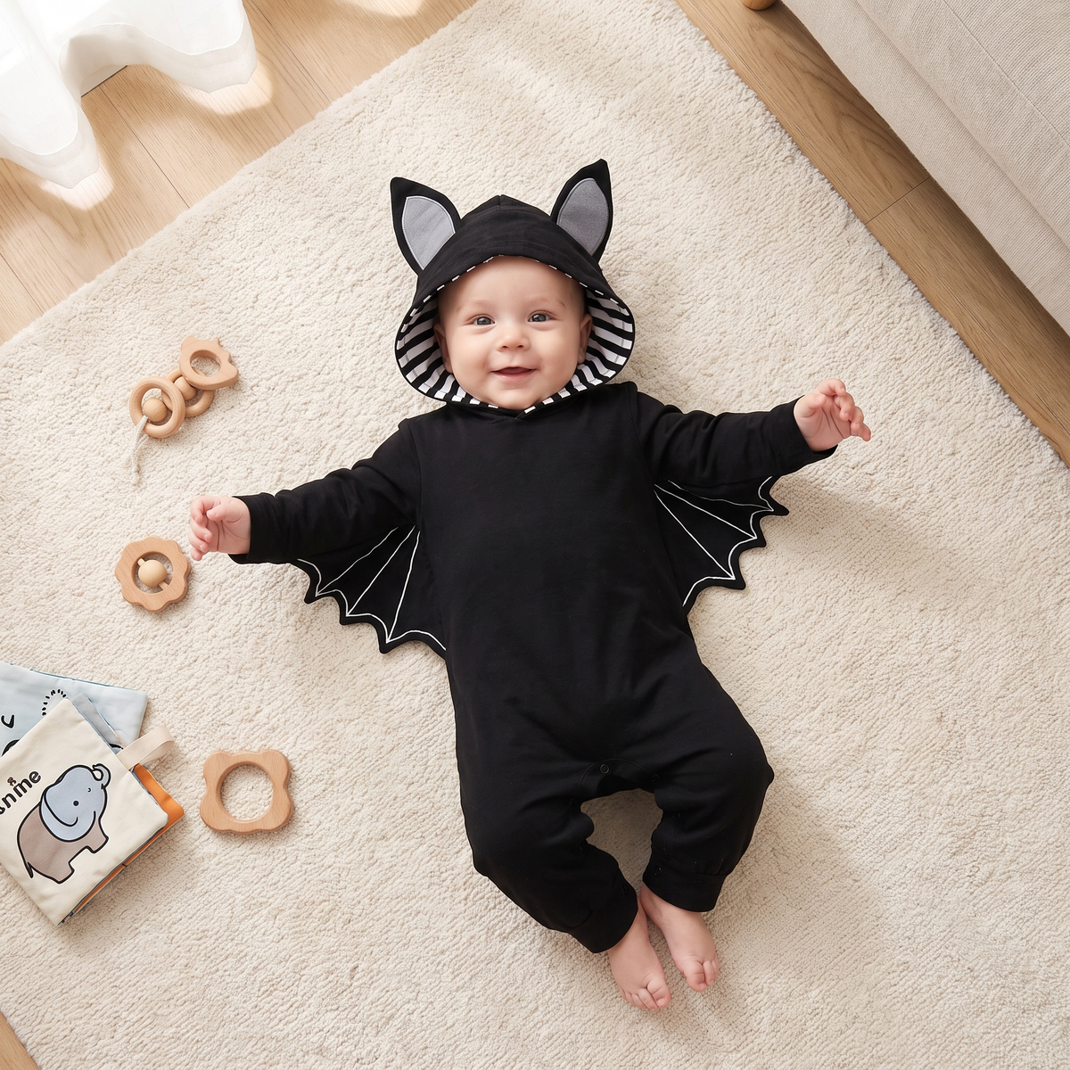 Baby Bat Halloween Romper with Wings & Ears