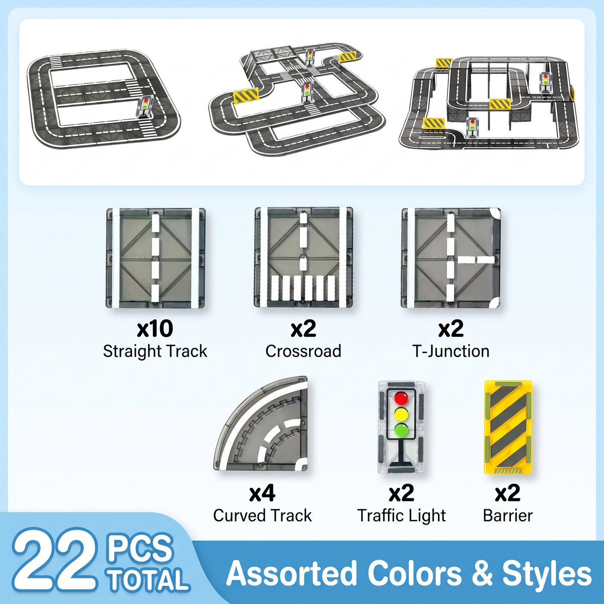 Kids Magnetic Road Building Set 22 Pieces