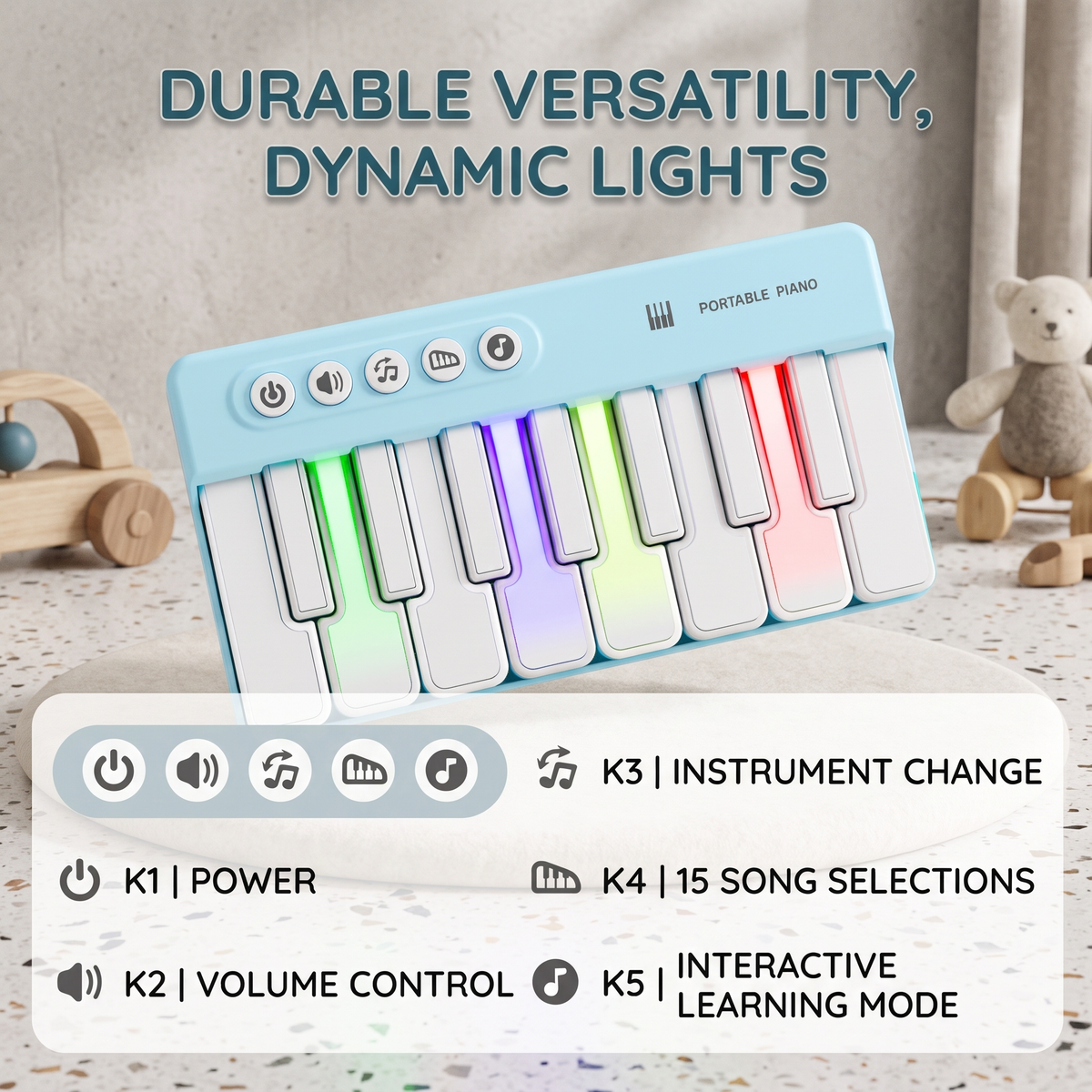 Kids Portable Musical Keyboard with Rainbow Lights