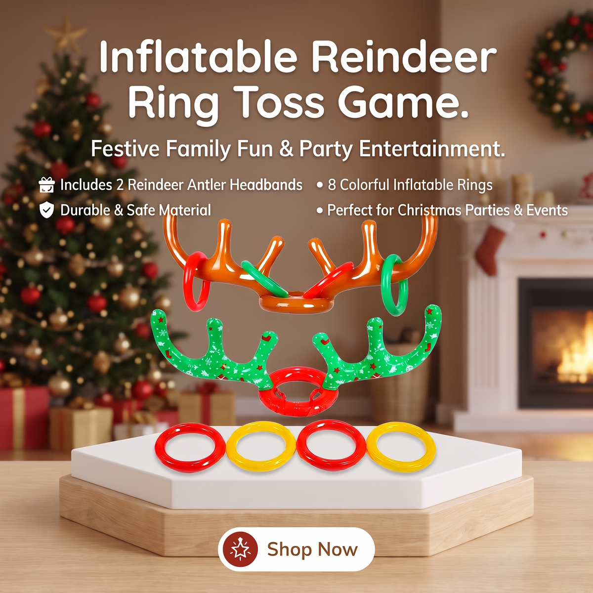 Reindeer Ring Toss Game Set for Family Christmas Fun
